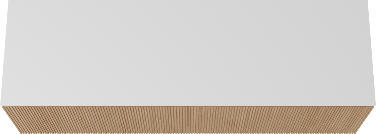 Balmani Eclips zwevend badkamermeubel 180 x 55 cm Natuur eik met Stretto enkel of dubbel tablet in Solid Surface mat wit, Verticale symmetrische rechte ribbel