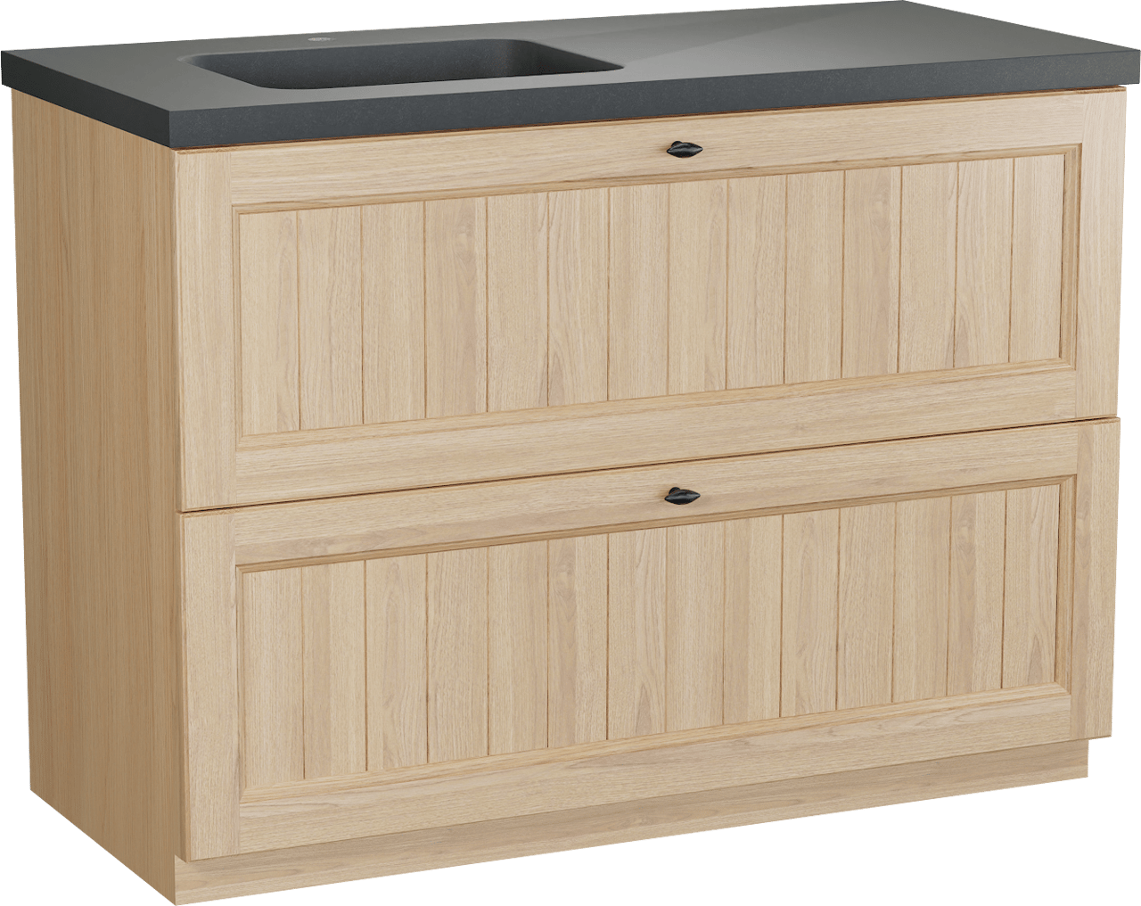 Balmani Lemon freistehendes Möbelstück Set: 120 x 55 cm, Naturbelassene Eiche Furnier, mit Napoli Waschtisch links, Schwarzes Granit