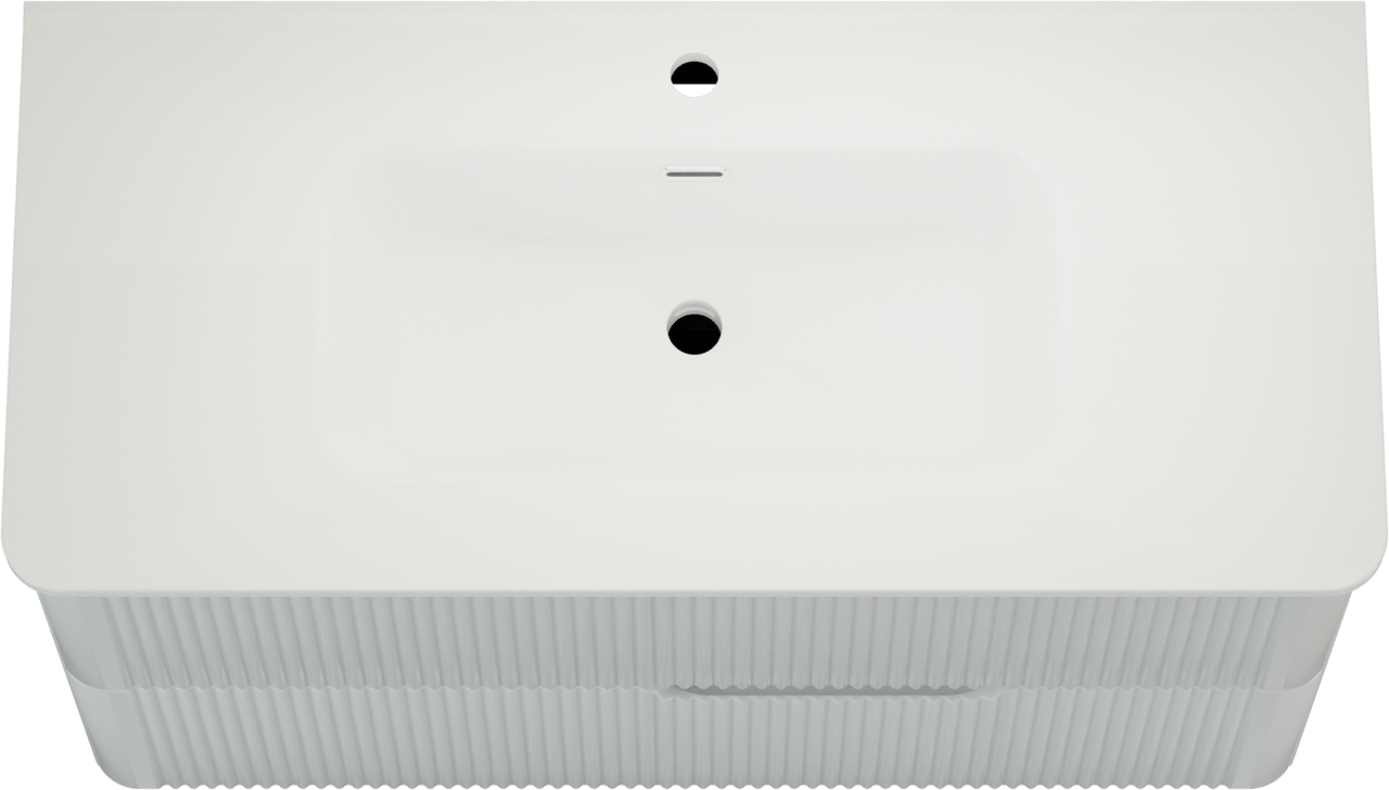 Linie Curvo zwevend badmeubel 100 x 46 cm hoogglans wit met Baro Curvo enkele wastafel in porcelein hoogglans wit, Verticale symmetrische ronde ribbel