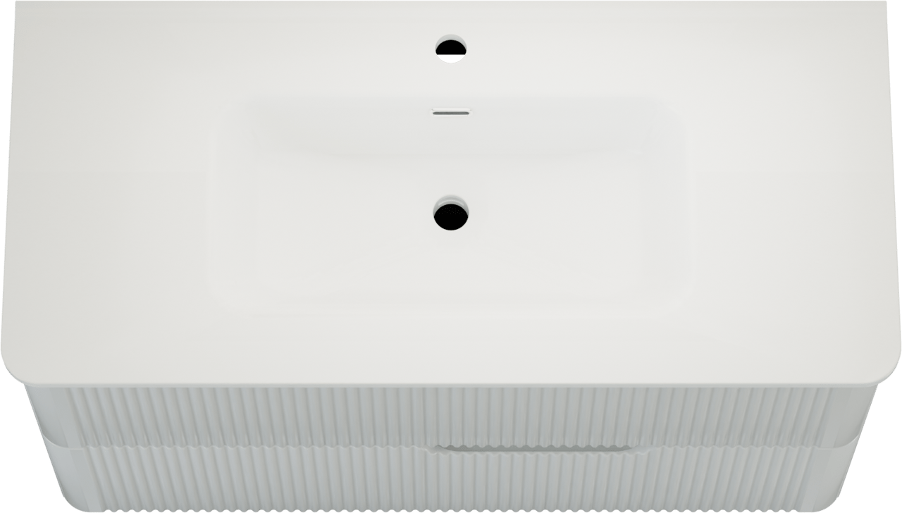 Linie Curvo zwevend badkamermeubel 100 x 46 cm glanzend wit met Baro Curvo enkele wastafel in porcelein glanzend wit, Verticale symmetrische ronde ribbel