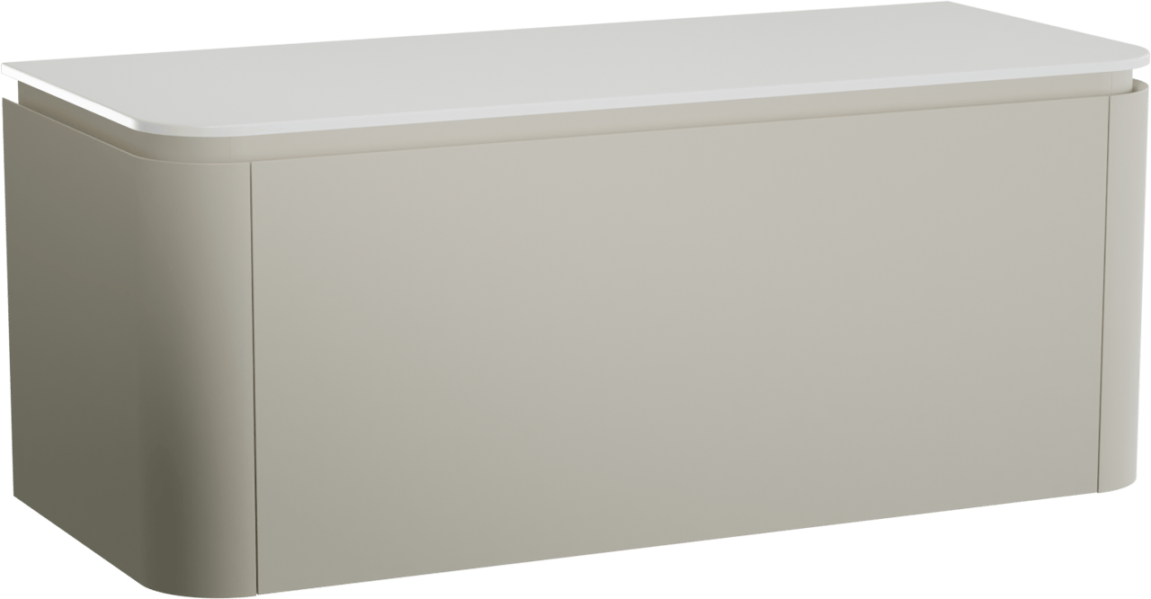 Balmani Moon meuble salle de bains suspendu 130 x 55 cm soie grise avec Moon tablette simple ou double en solid surface blanc mat