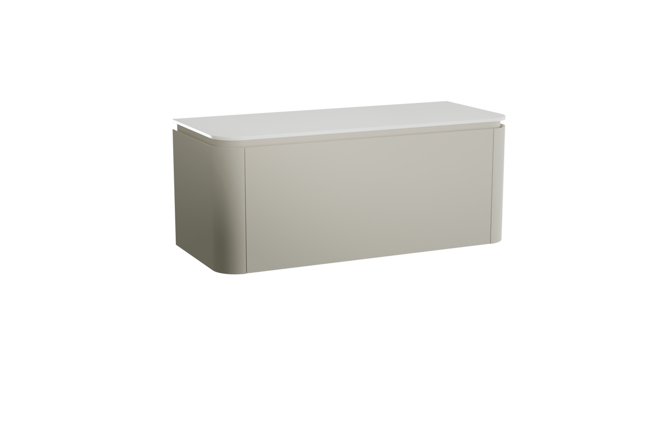 Balmani Moon meuble salle de bains suspendu 130 x 55 cm soie grise avec Moon tablette simple ou double en solid surface blanc mat