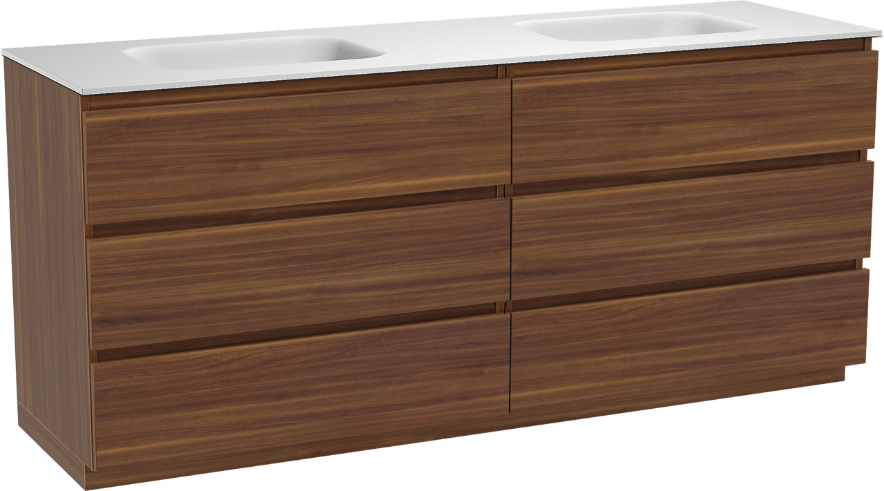 Balmani Lucida meuble salle de bains à poser 180 x 55 cm noyer américain avec Tablo Arcato double vasque en solid surface blanc mat