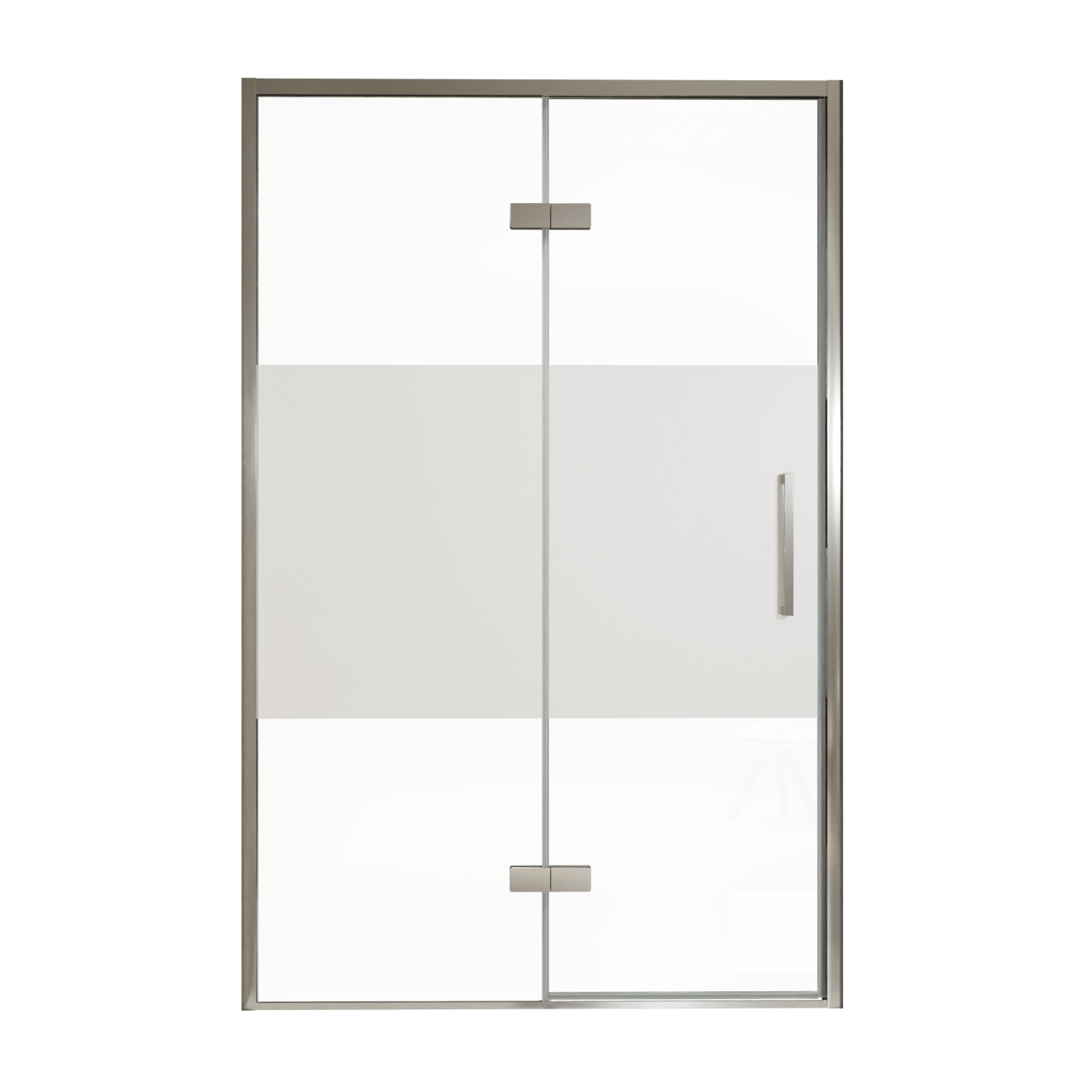 Balmani Senses Design douche draaideur links 140 cm x 210 cm Helder glas met matte strook, Chroom profielen