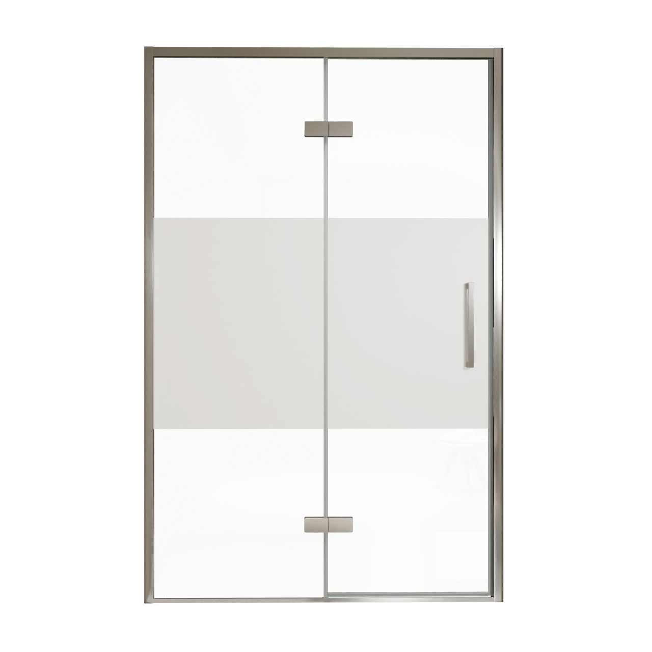 Balmani Senses Design Dusche Drehtür, Links, 140 cm x 210 cm, Klarglas mit mattiertem Streifen, Profil Chrom