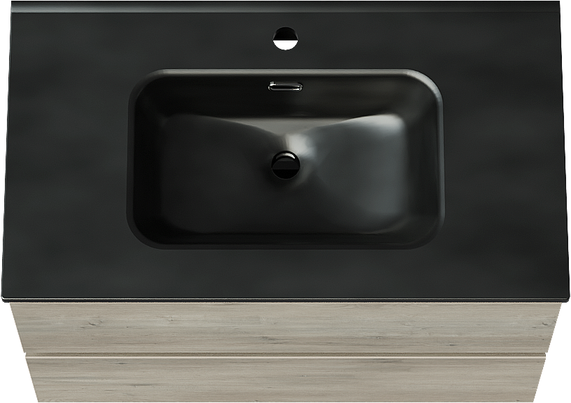 Linie Lado hängendes Möbelstück Set: 80 x 46 cm, Graue Eiche, mit Baro Einzelwaschtisch, Porzellan Schwarz matt