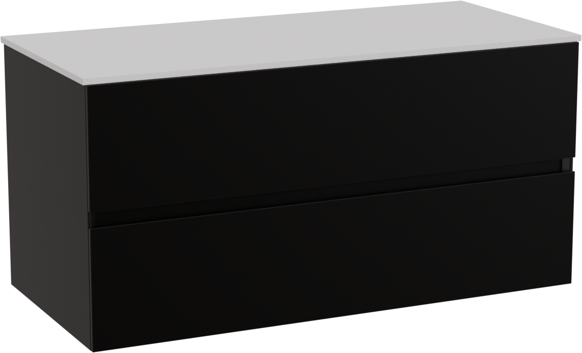 Storke Edge meuble salle de bains suspendu 100 x 46 cm noir mat avec Tavola tablette simple en solid surface blanc mat