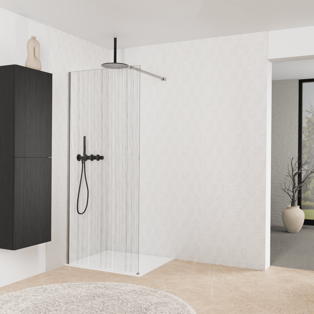 Balmani Modular Walk-In Dusche: 90 x 200 cm, Mikado, Profil Brushed Inox