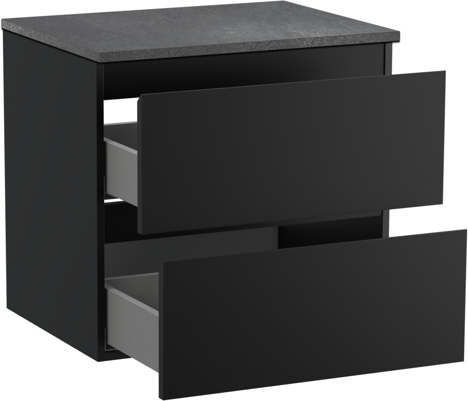 Linie Lado meuble salle de bains suspendu 60 x 46 cm noir mat avec Lado tablette simple en mélaminé ardoise gris