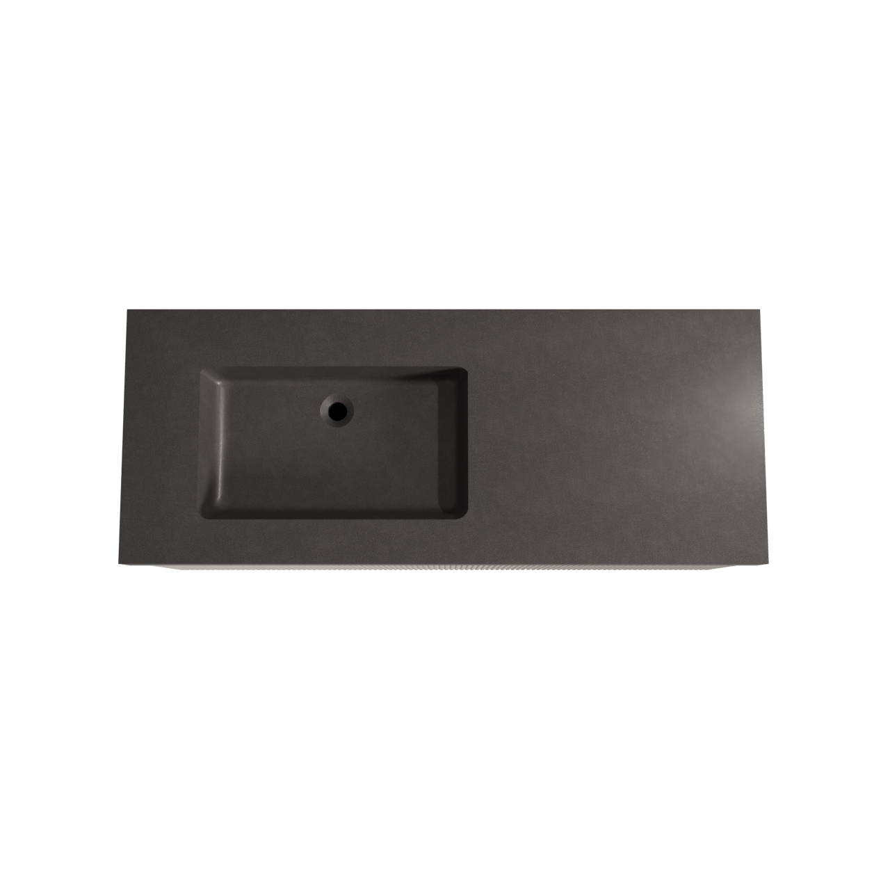 Storke Ribs zwevend badmeubel 130 x 52 cm zijdegrijs met Scuro High asymmetrisch linkse wastafel in kwarts mat zwart, Verticale symmetrische rechte ribbel