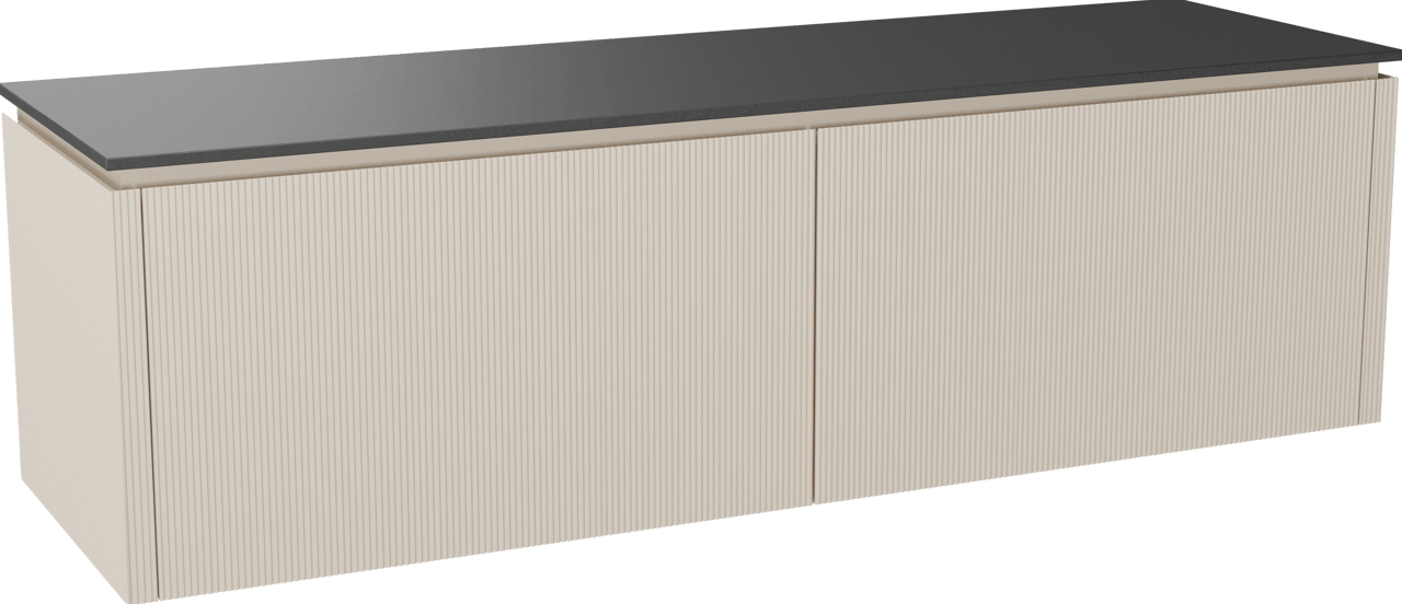 Balmani Eclips meuble salle de bains suspendu 180 x 55 cm Sandbeige avec Stretto tablette simple ou double en Granit noir, Nervure droite symétrique verticale