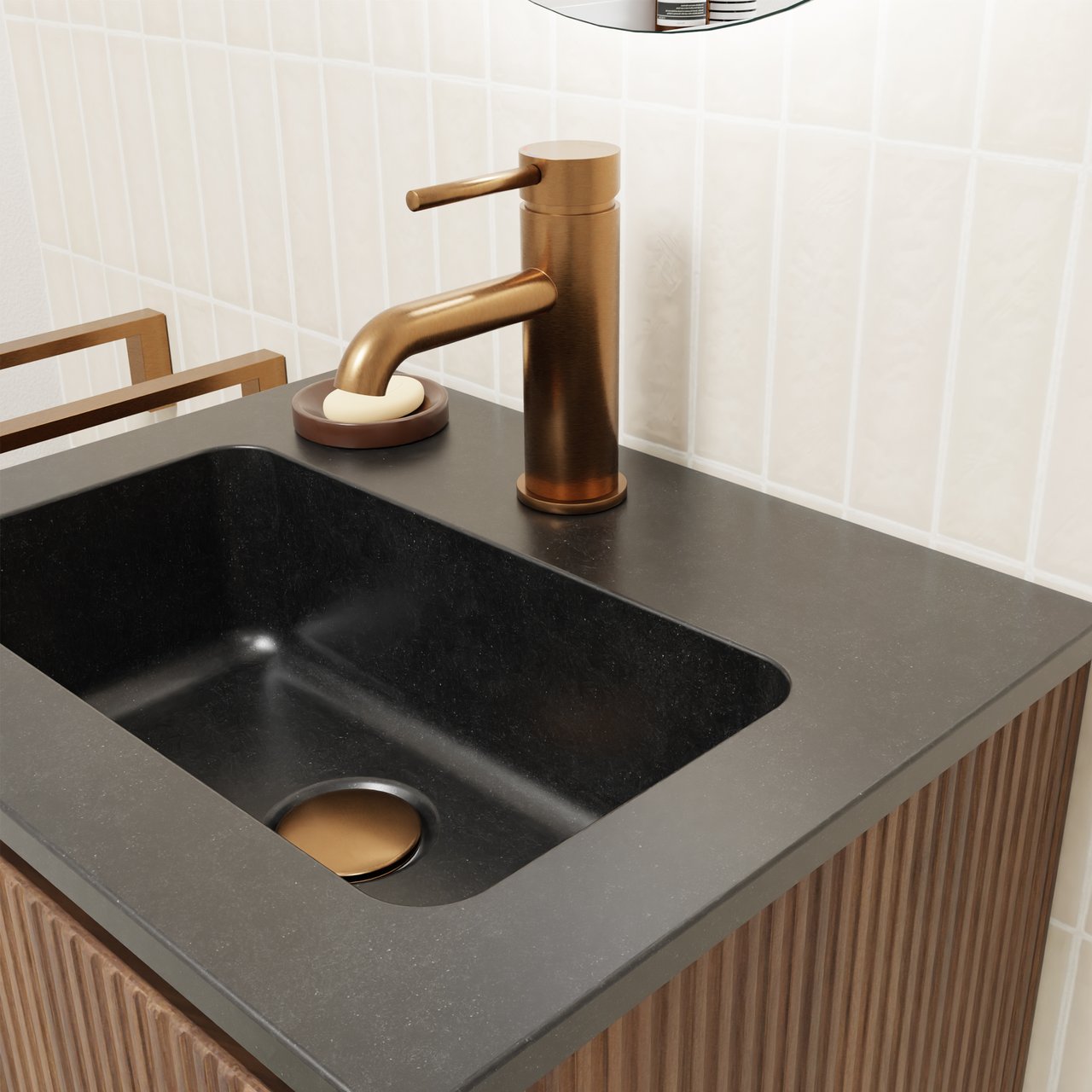 Blaufoss Round EcoStart standaard wastafelkraan Brushed Rosegold