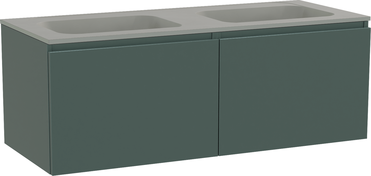 Balmani Sfera meuble salle de bains suspendu 135 x 55 cm forest avec Tablo Strada double vasque en marbre composite soie grise