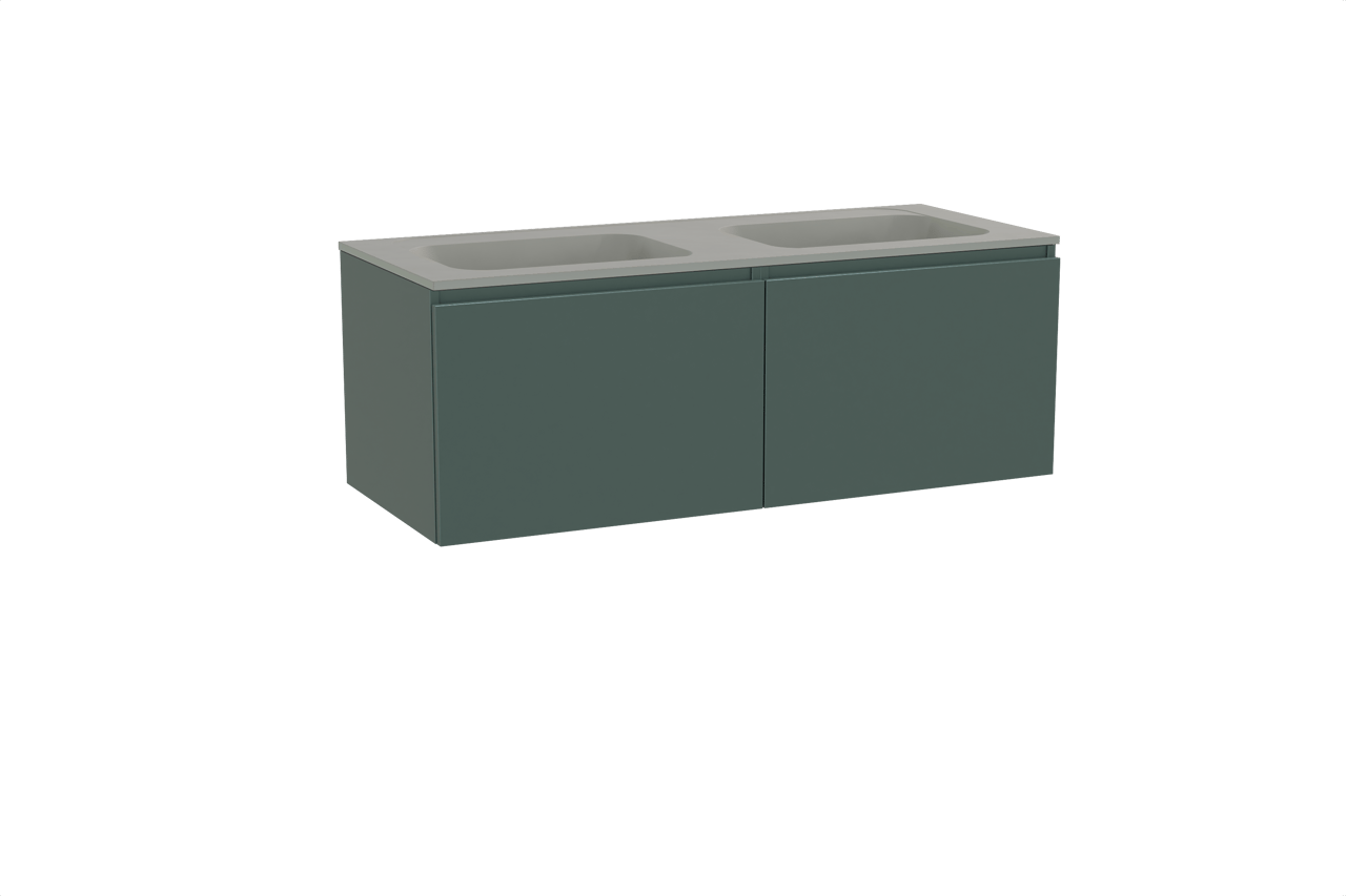 Balmani Sfera meuble salle de bains suspendu 135 x 55 cm forest avec Tablo Strada double vasque en marbre composite soie grise