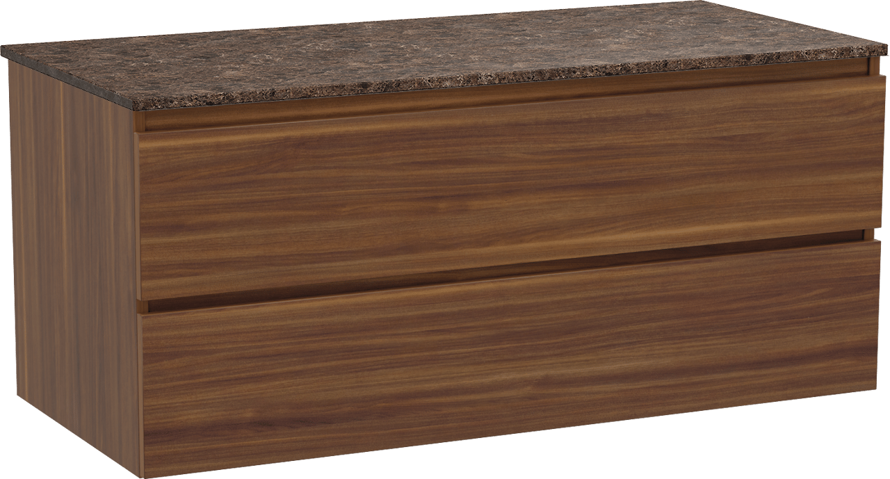 Balmani Lucida meuble salle de bains suspendu 120 x 55 cm noyer américain avec Stretto tablette simple ou double en marbre dark emperador