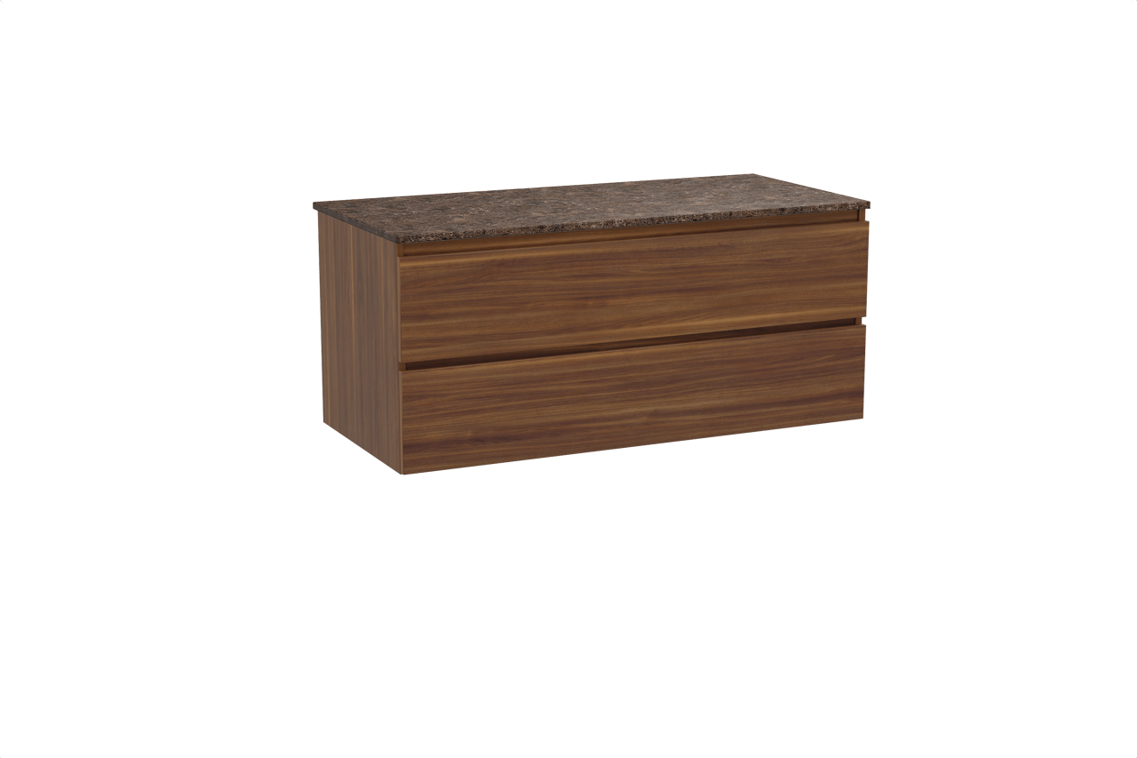 Balmani Lucida meuble salle de bains suspendu 120 x 55 cm noyer américain avec Stretto tablette simple ou double en marbre dark emperador