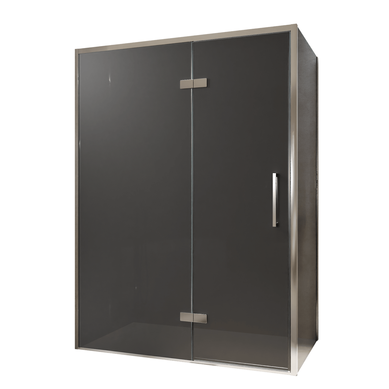 Balmani Senses Design Eckdusche: Drehtür (Links) mit fixierte Seitenwand, 140 x 80 cm, Rauchglas, Profil Chrom, inklusive Coating