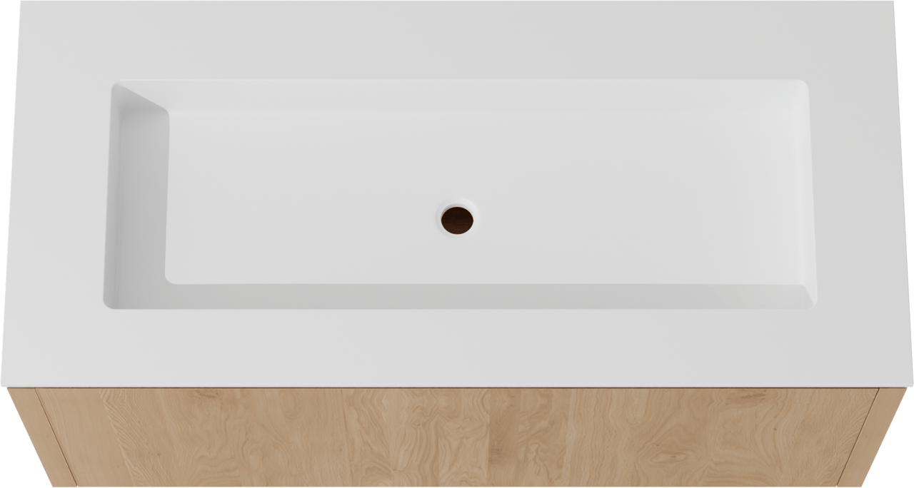 Balmani Eclips meuble salle de bains suspendu 120 x 55 cm Chêne naturelle avec Tablo Stretto lavabo simple pour 2 trous de robinet en Solid Surface blanc mat