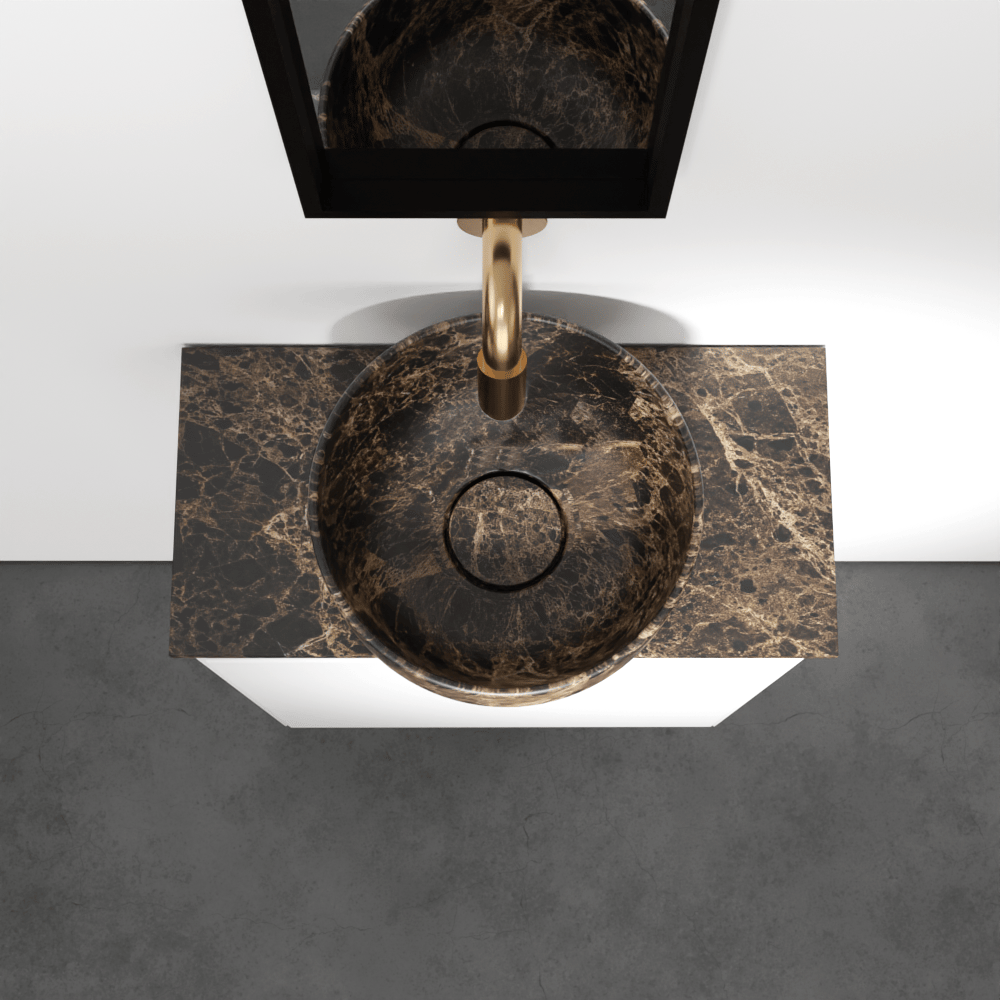 Balmani Mitra meuble wc suspendu 42 x 21 cm blanc mat avec Facetta tablette et Bowl vaque à poser en marbre Dark Emperador