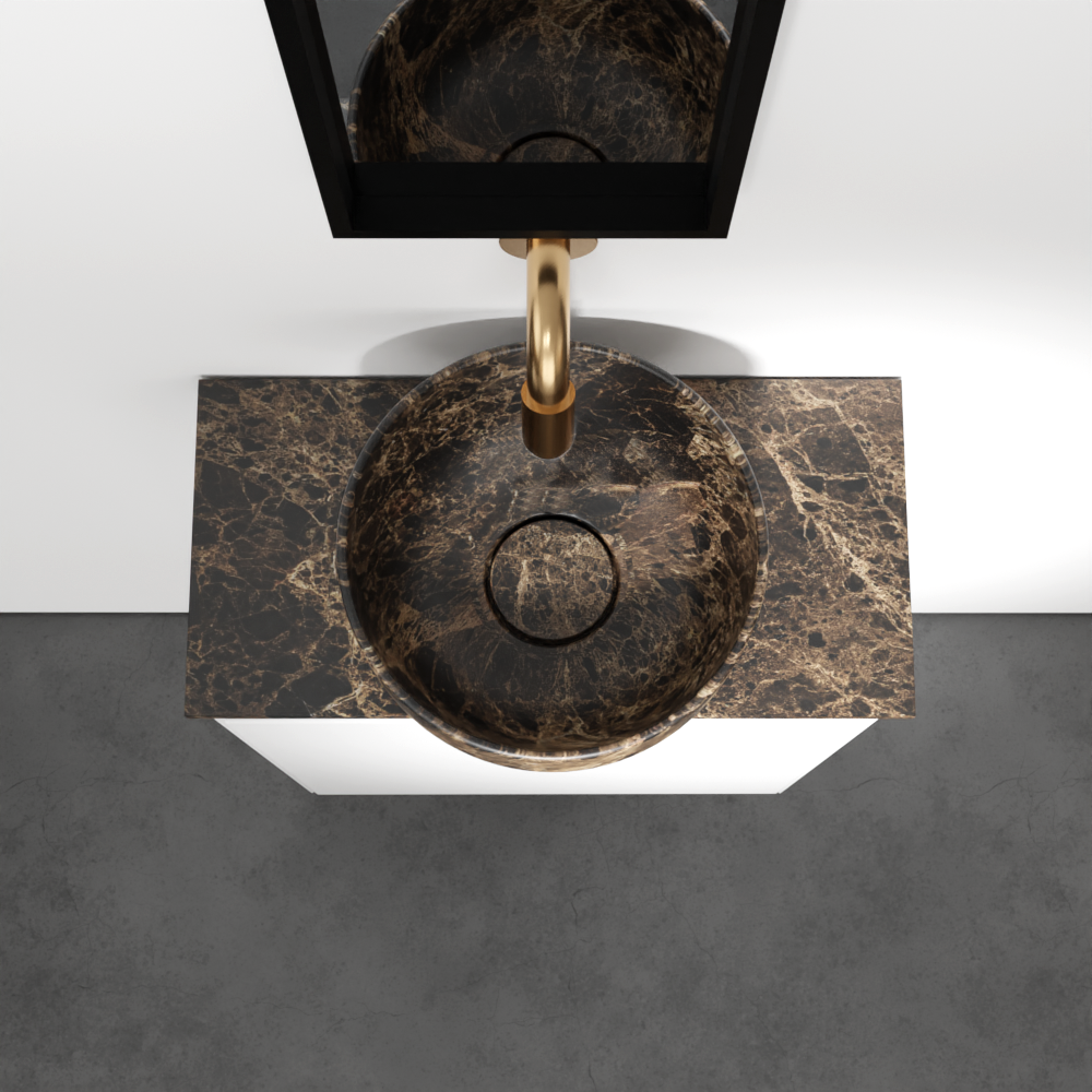 Balmani Mitra zwevend toiletmeubel 42 x 21 cm mat wit met Facetta tablet en Bowl waskom in Dark Emperador marmer