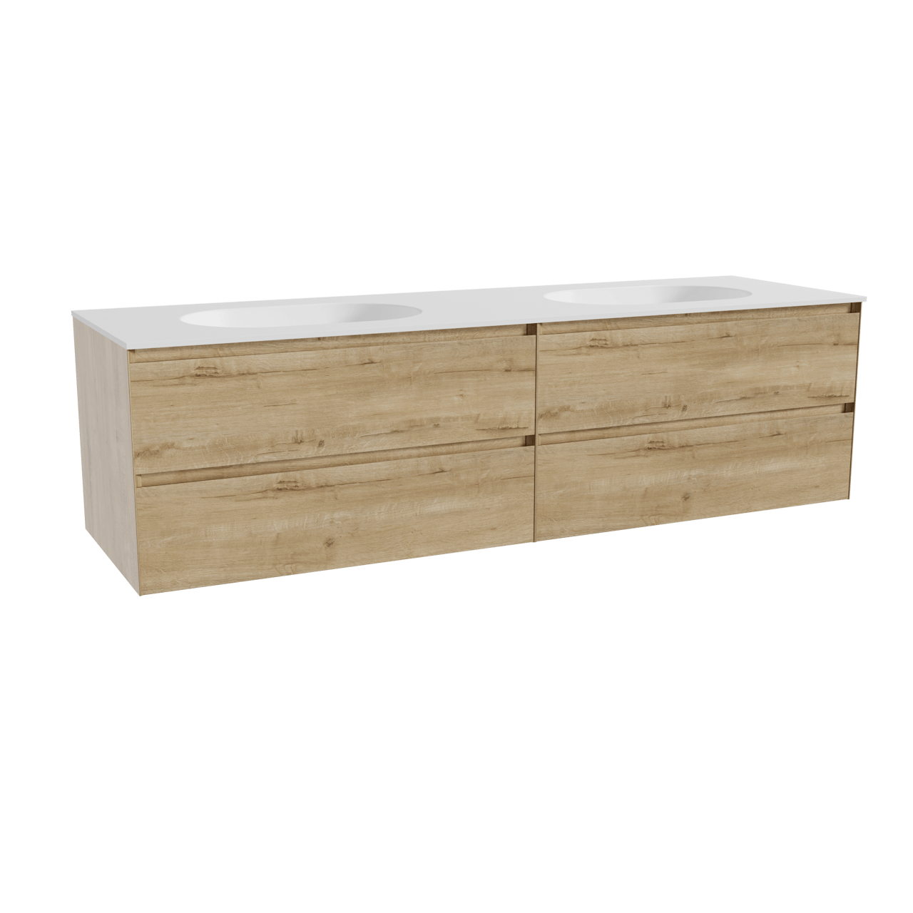 Balmani Mitra meuble salle de bains suspendu 180 x 55 cm chêne brut avec Tablo Oval double vasque en solid surface blanc mat