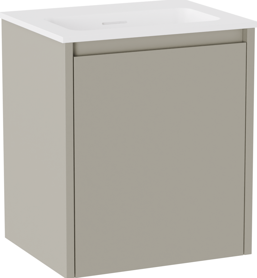 Storke Seda meuble salle de bains suspendu 45 x 35 cm soie grise avec Mata plan simple en Solid Surface blanc mat