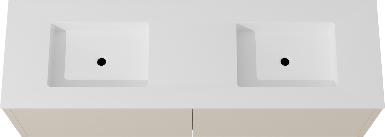 Balmani Eclips meuble salle de bains suspendu 180 x 55 cm Sandbeige avec Tablo Stretto double vasque en Solid Surface blanc mat