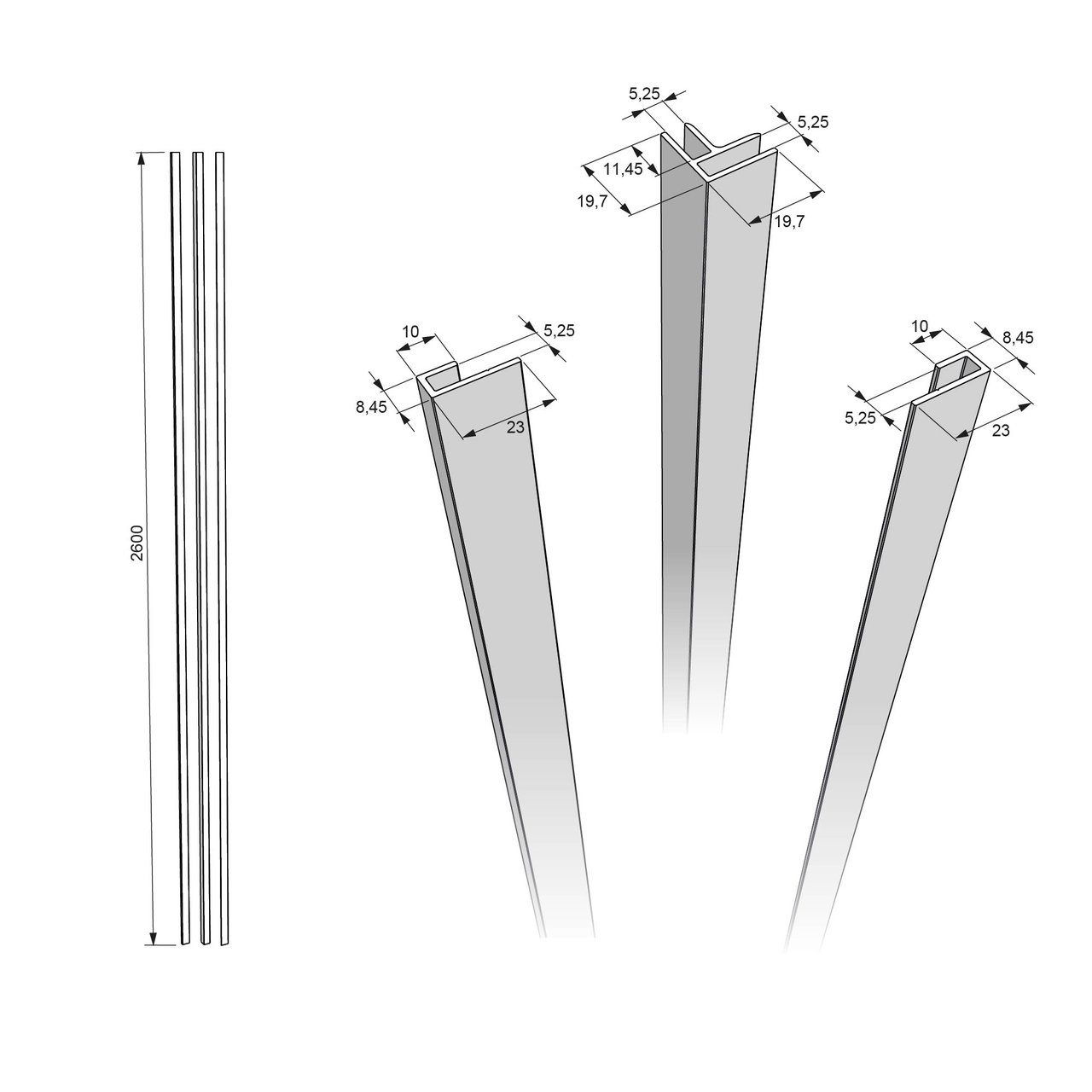 Linie Plato set profielen wandbekleding 260cm PVC Dakota