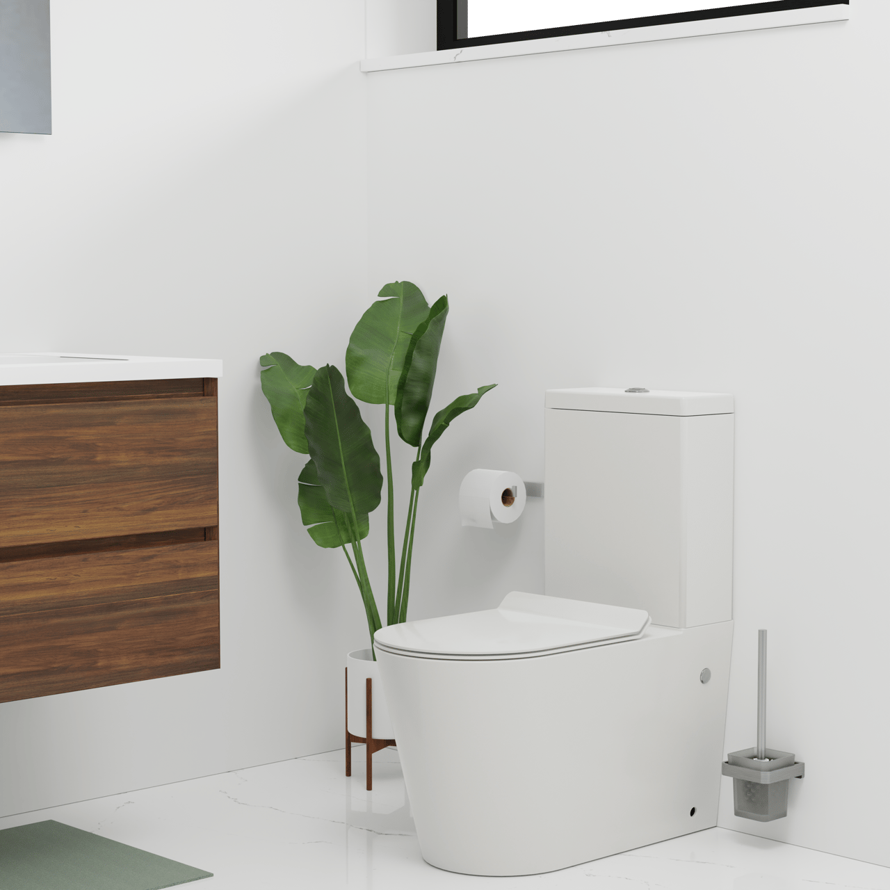 Luca Varess Santino staand toilet hoogglans wit randloos, inclusief installatieset met L-vorm aansluiting, kraantje en flexibel