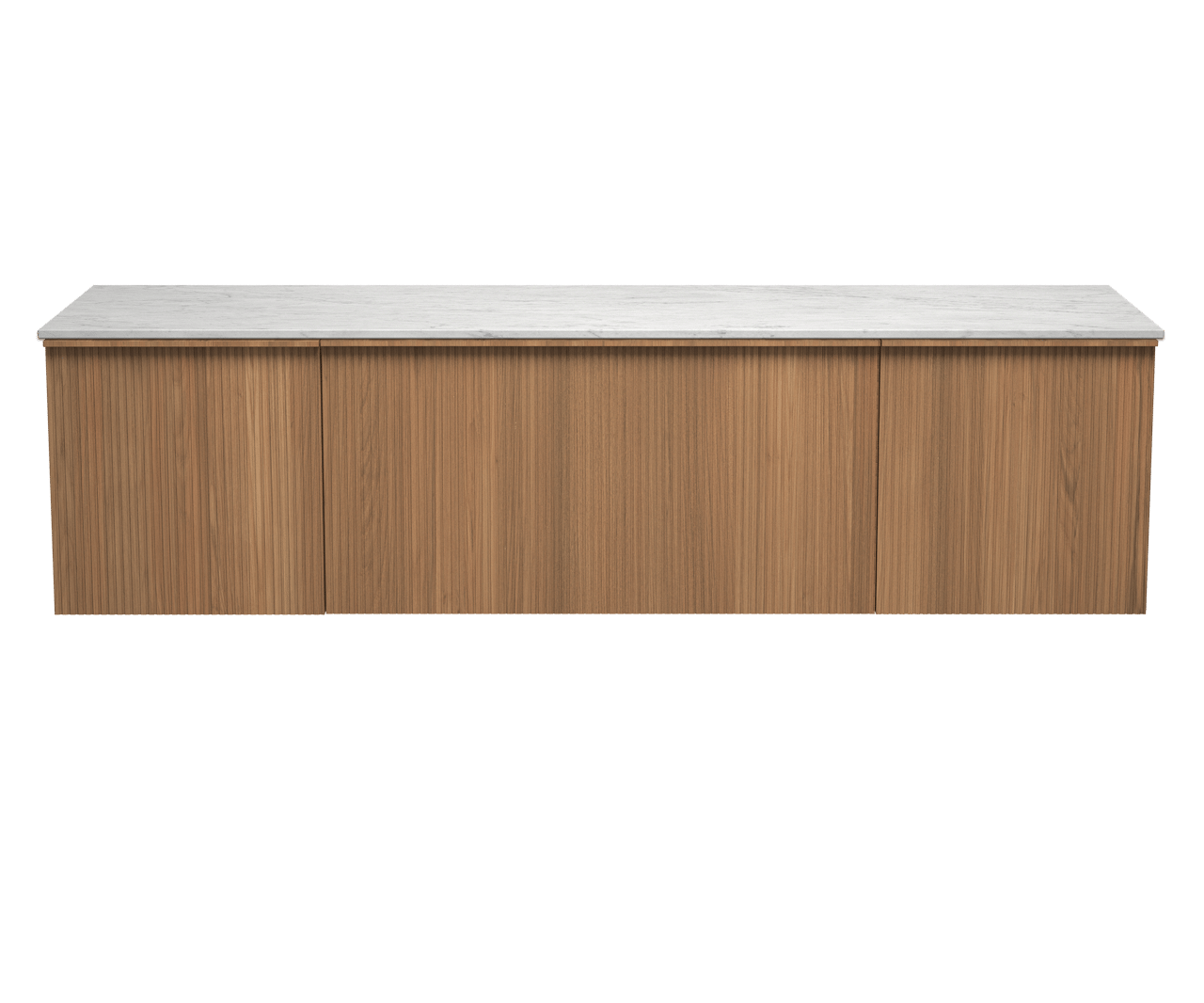 Balmani Forma zwevend badmeubel 180 x 55 cm teakhout met Stretto enkel of dubbel wastafelblad in marmer carrara, Verticale symmetrische rechte ribbel