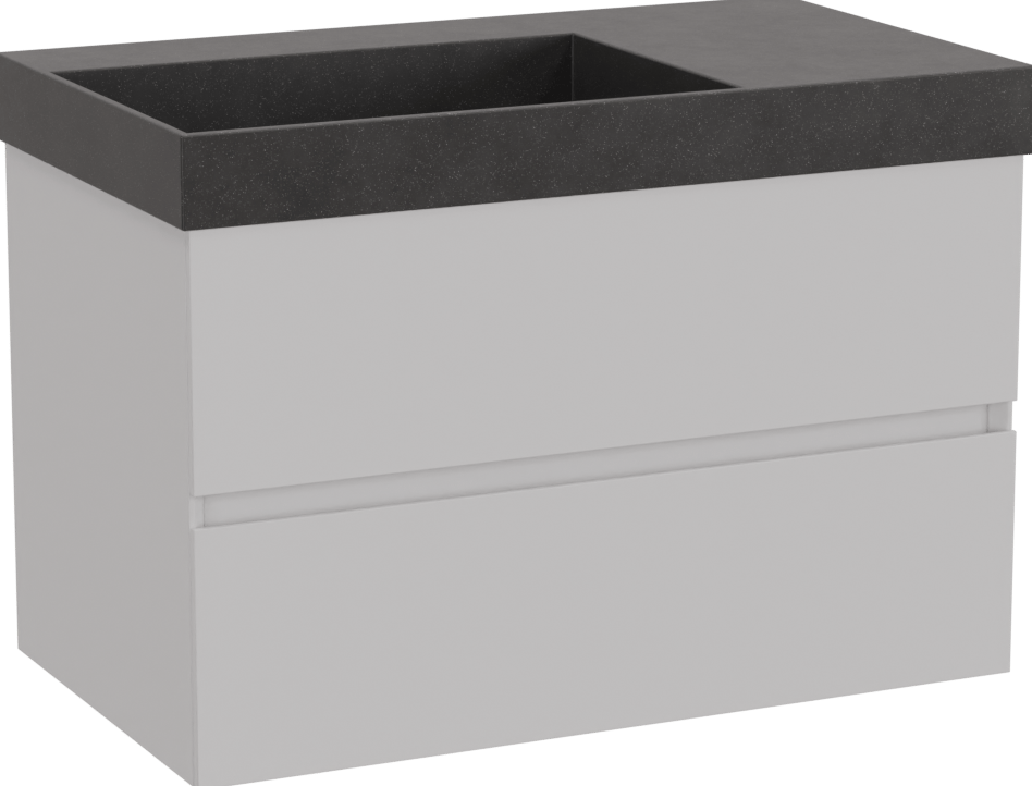 Storke Edge zwevend badkamermeubel 80 x 46 cm mat wit met Jura asymmetrisch linkse wastafel in kwarts mat zwart