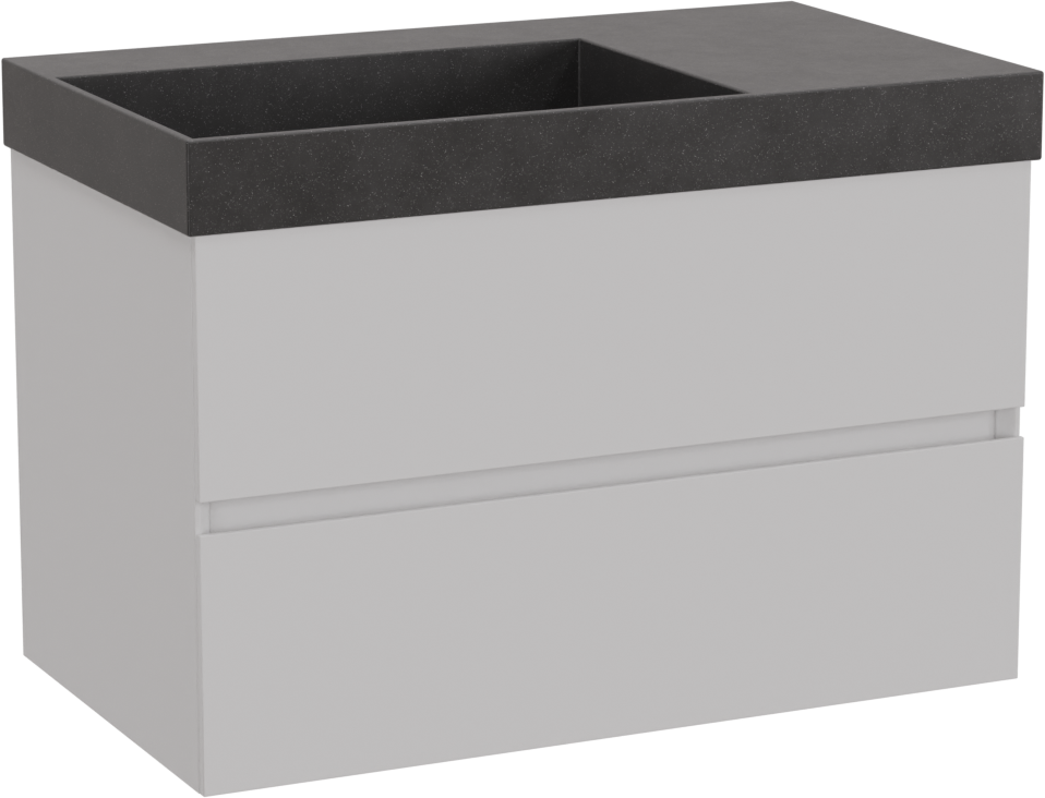 Storke Edge meuble salle de bains suspendu 80 x 46 cm blanc mat avec Jura vasque asymétrique gauche en quartz noir mat