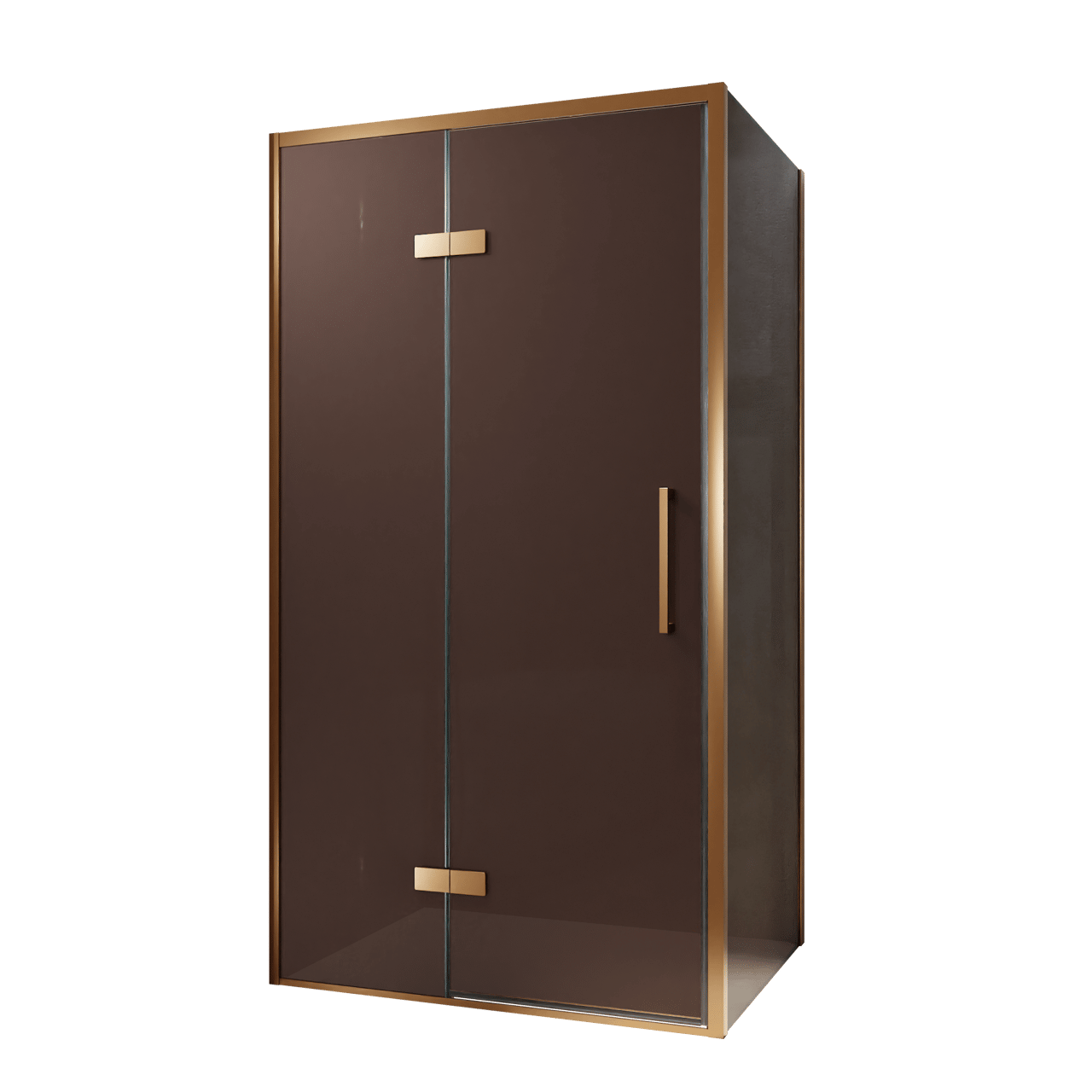 Balmani Senses Design douche en coin avec porte pivotante à gauche et paroi latérale fixe, 100 x 80 cm, Bronze, Profil Brushed Rosegold, coating inclus, coating inclus