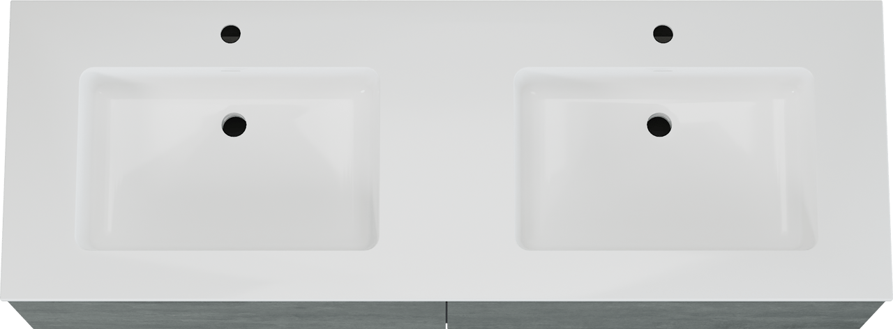 Storke Edge meuble salle de bains suspendu 150 x 52 cm béton gris foncé avec Bilia double vasque en marbre composite blanc brillant