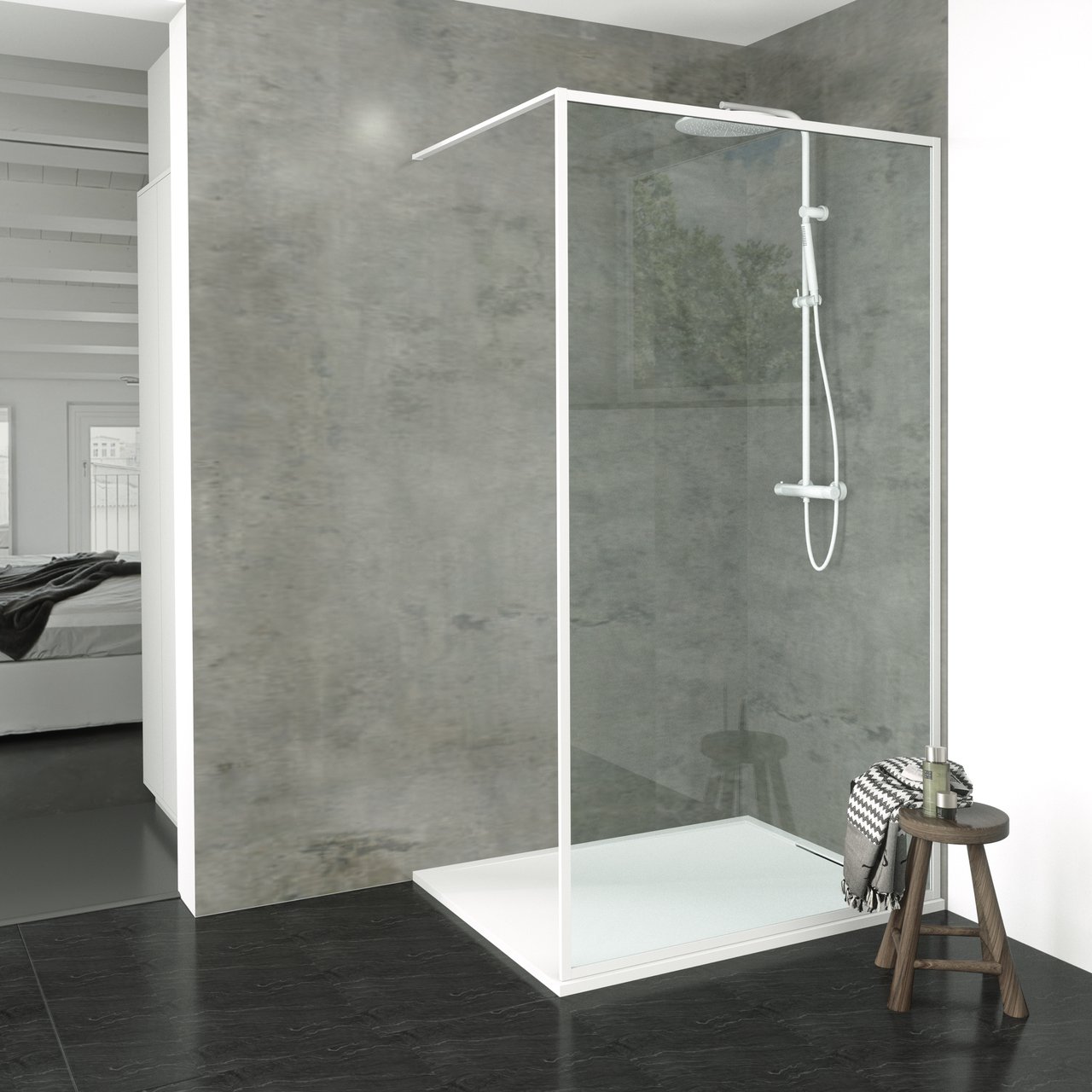 Balmani Framed douche à l'italienne 120 x 210 cm verre transparent profil blanc mat