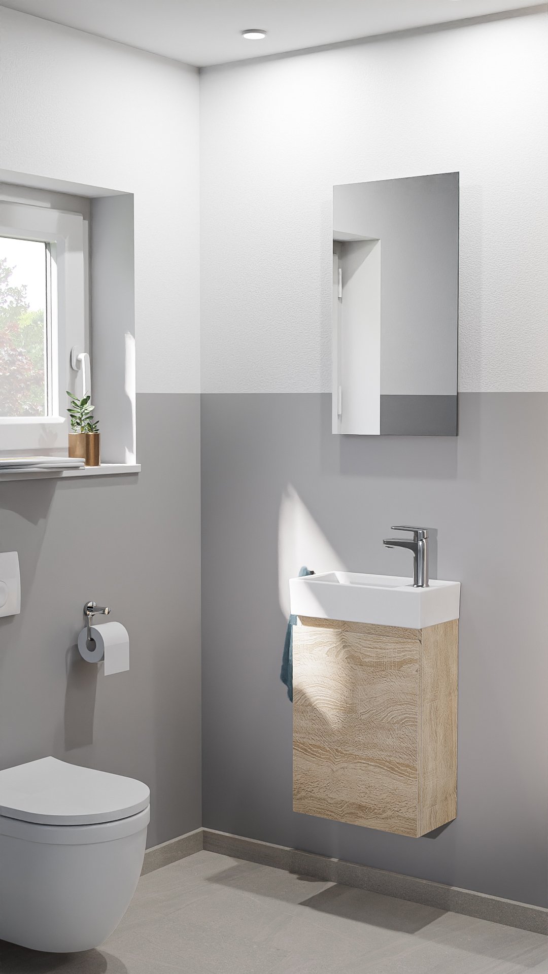 Linie Lado zwevend toiletmeubel 40 x 22 cm witte eik met Baro wastafel in glanzend witte keramiek