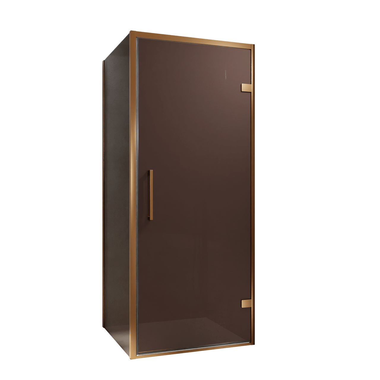 Balmani Senses Design douche en coin avec porte pivotante à droite et paroi latérale fixe, 90 x 100 cm, Bronze, Profil Brushed Rosegold, coating inclus, coating inclus