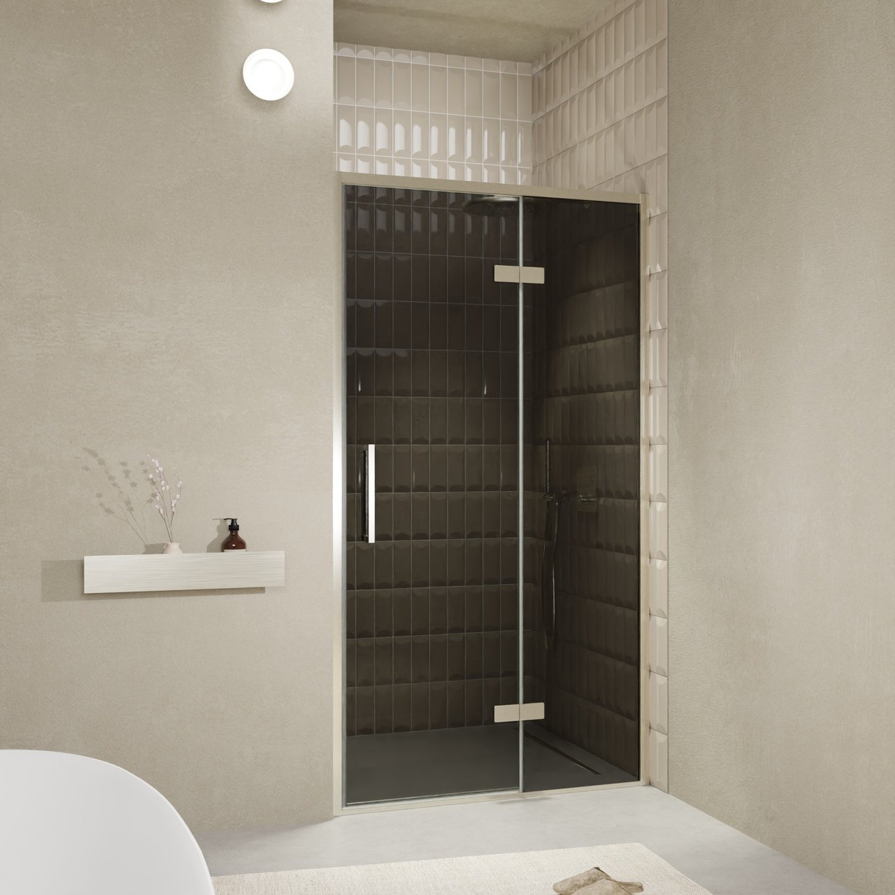 Balmani Senses Design douche draaideur rechts 120 cm x 210 cm Rookglas, Brushed CoolMetal profielen