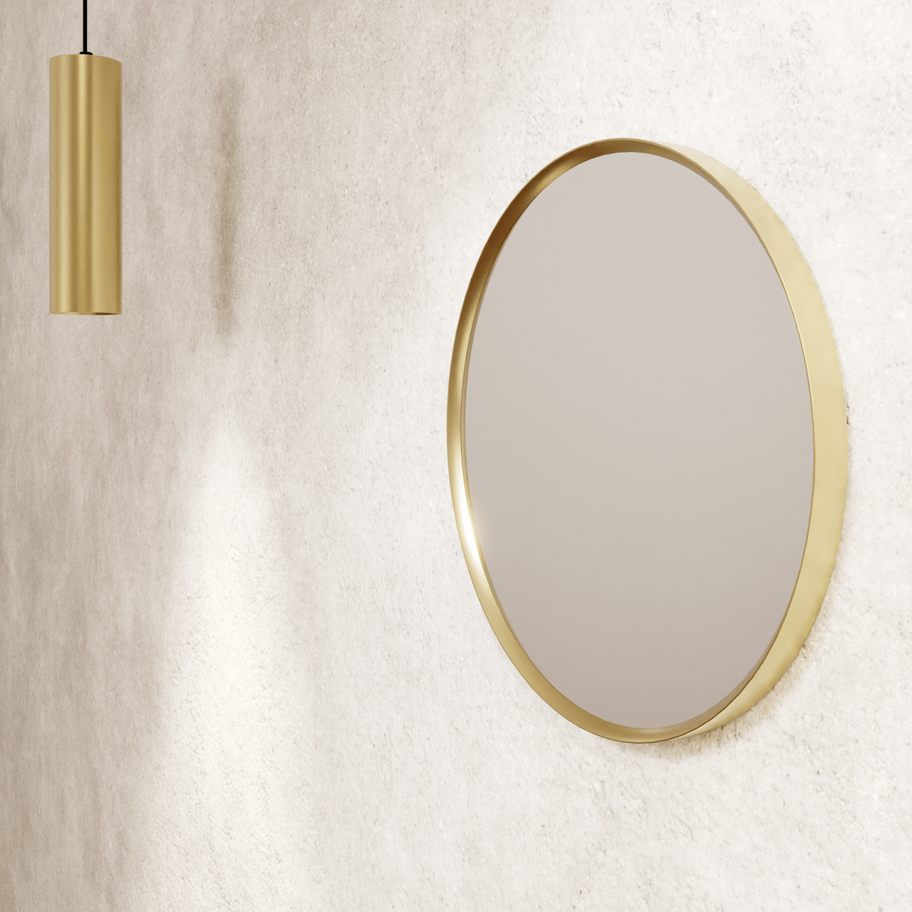 Balmani Auro Gäste-WC Spiegel: Rund, Brushed Champagne Gold, Ø 35 cm