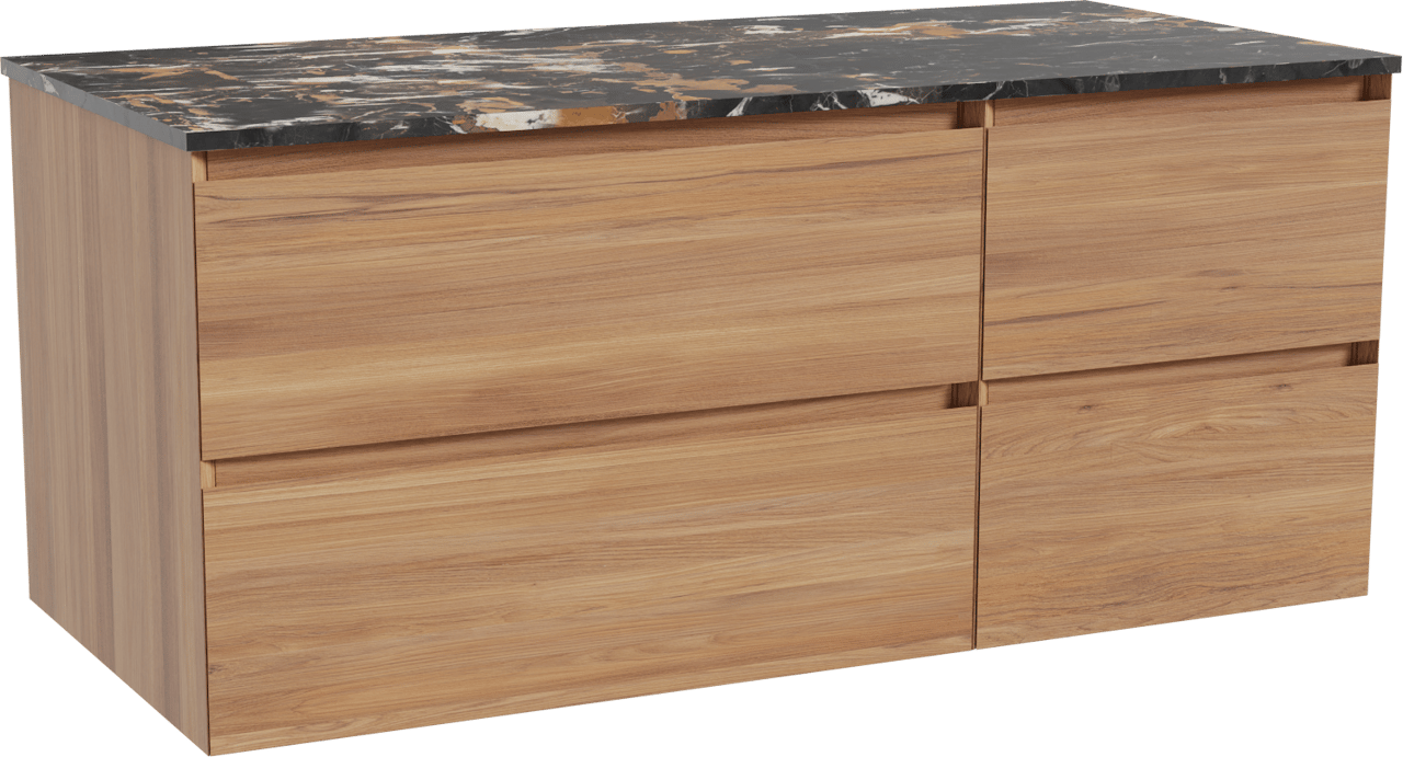 Balmani Mitra meuble salle de bains suspendu 120 x 55 cm teck avec Stretto tablette simple en marbre portoro gold