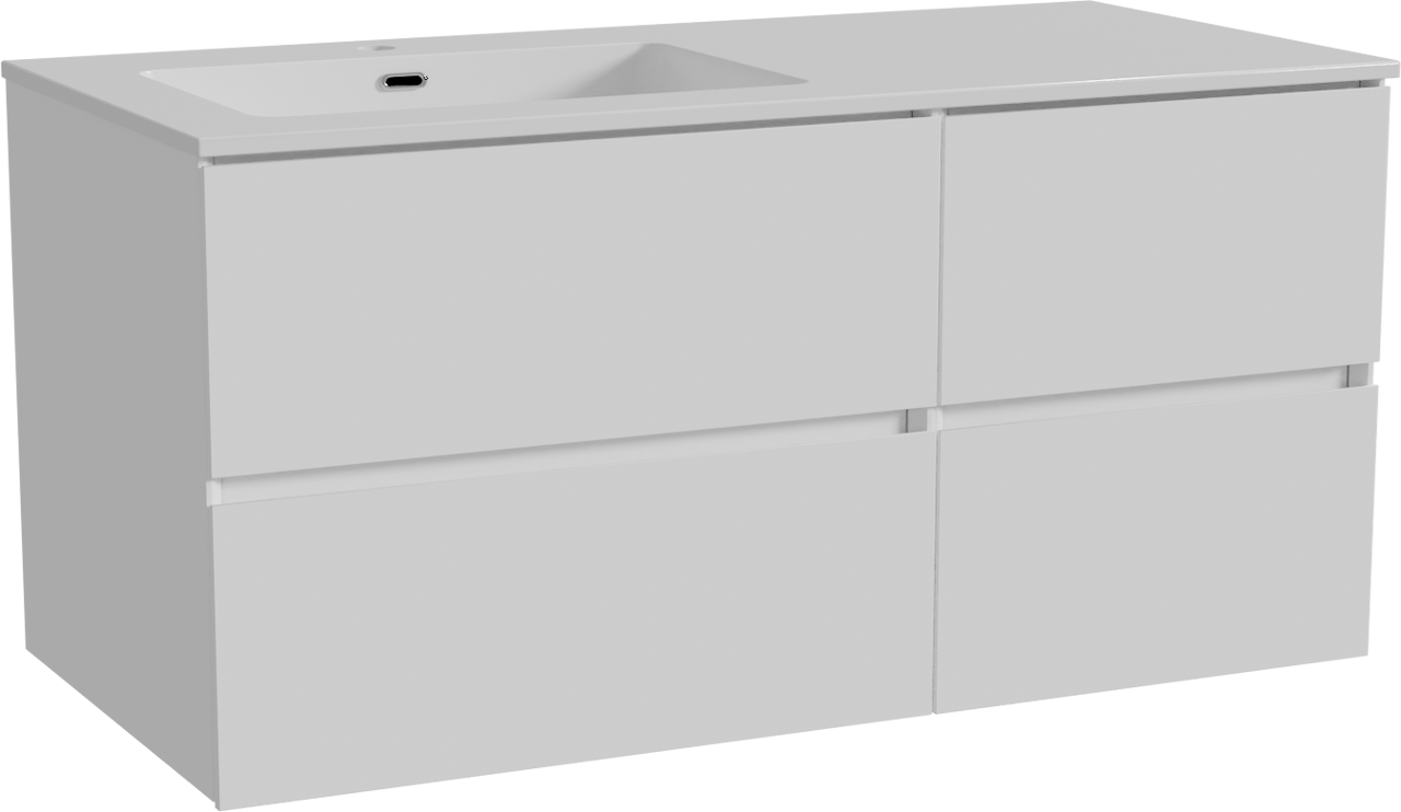 Storke Edge hängendes Möbelstück Set: 110 x 52 cm, Weiß glänzend, mit Diva Waschtisch links, Marmorkomposit Weiß glänzend