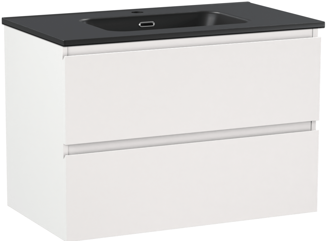 Linie Lado zwevend badmeubel 80 x 46 cm mat wit met Baro enkele wastafel in porselein mat zwart