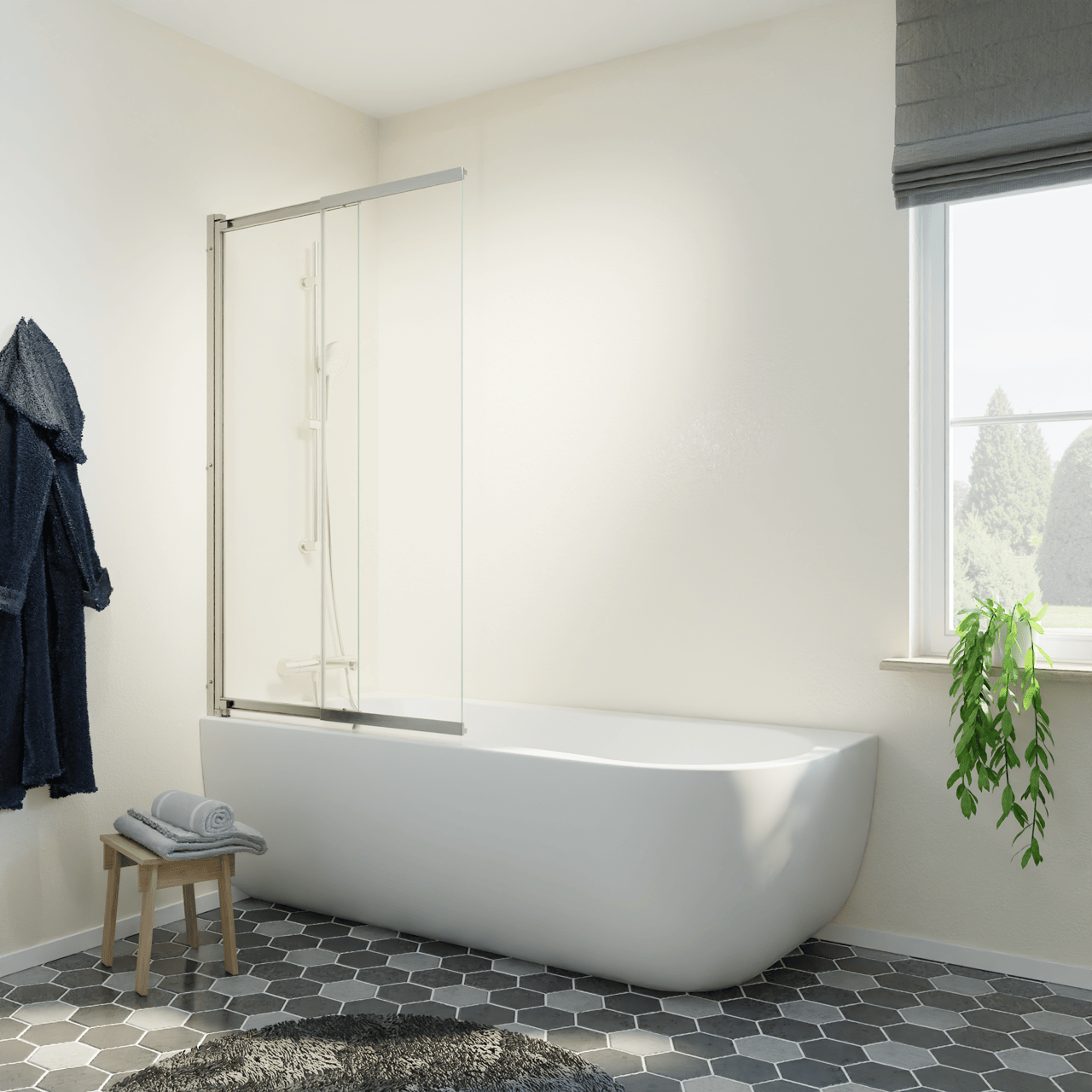 Luca Varess Vetras uitschuifbare badwand 100 cm helder glas geborsteld Coolmetal profiel