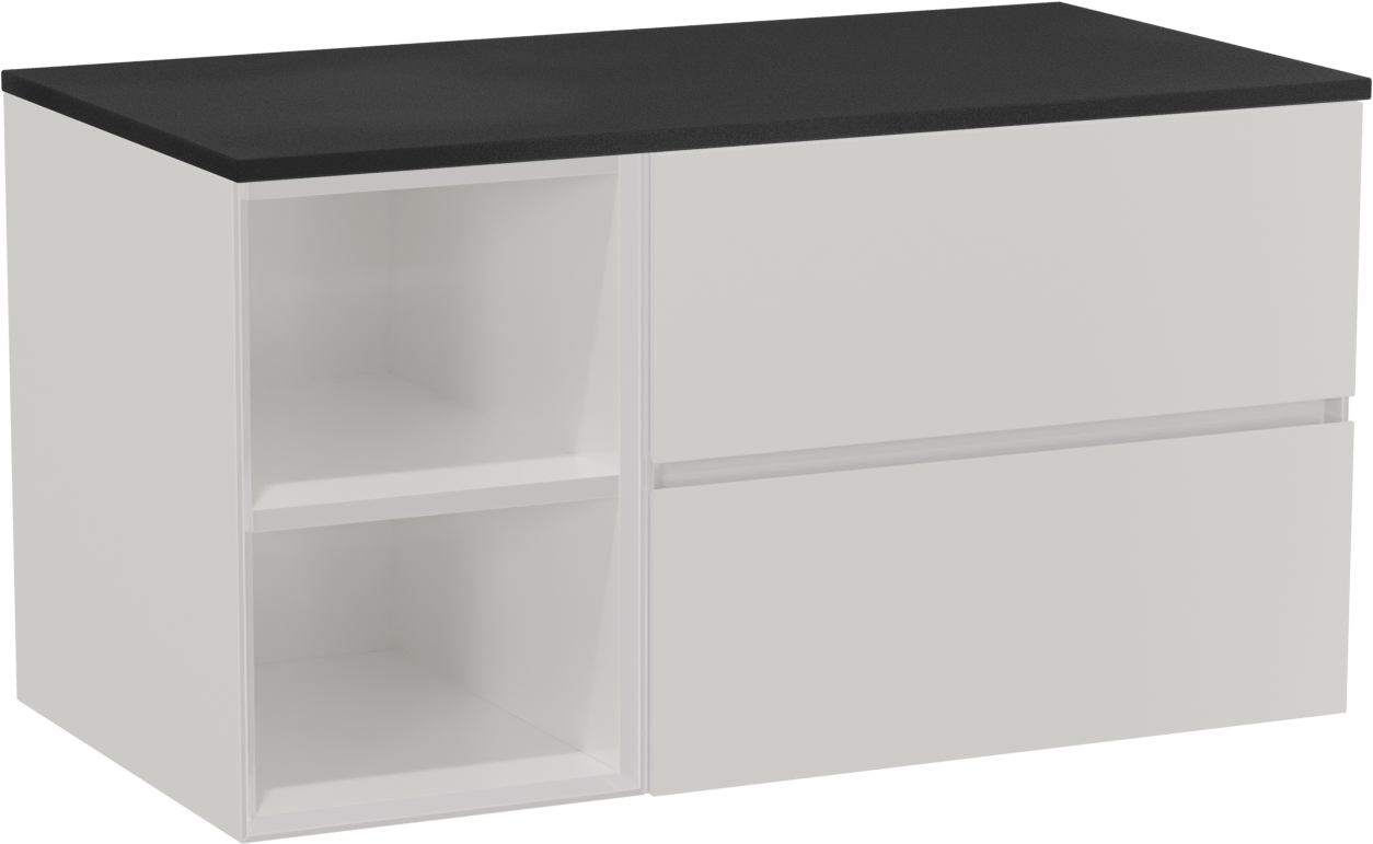 Storke Edge meuble salle de bains suspendu 100 x 52 cm blanc brillant avec Panton tablette simple en mdf enduit de poudre noir mat