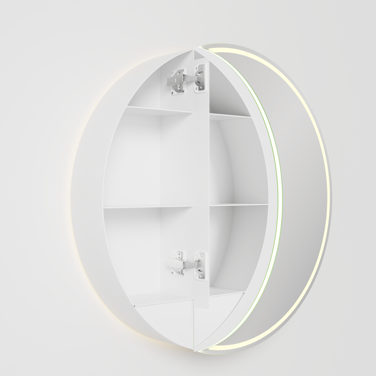 Balmani Mara Spiegelschrank Rund Ø 70 cm Weiβ matt, mit Spiegelbeleuchtung und Anti-Beschlag Spiegelheizung