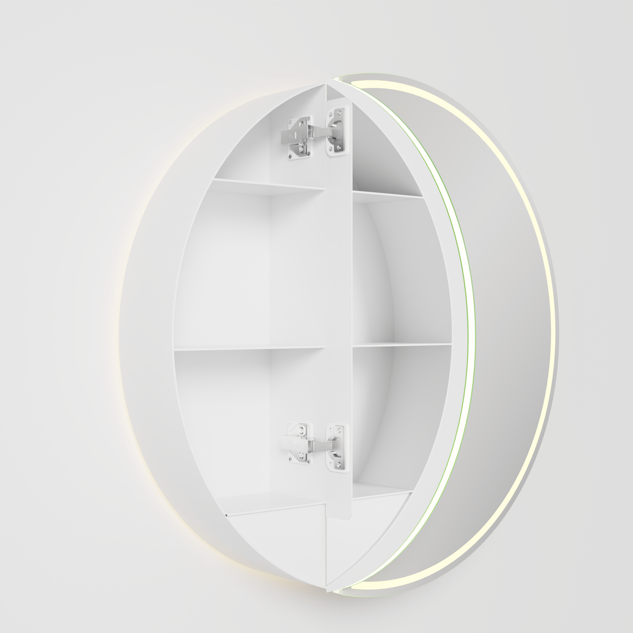 Balmani Mara Spiegelschrank Rund Ø 70 cm Weiβ matt, mit Spiegelbeleuchtung und Anti-Beschlag Spiegelheizung