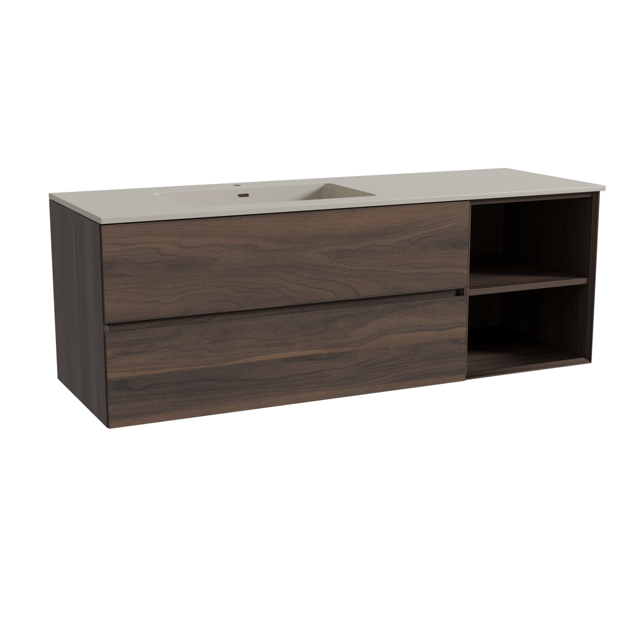 Storke Edge hängendes Möbelstück Set: 150 x 52 cm, Nussbaum, mit Diva Waschtisch links, Top Solid Seidengrau