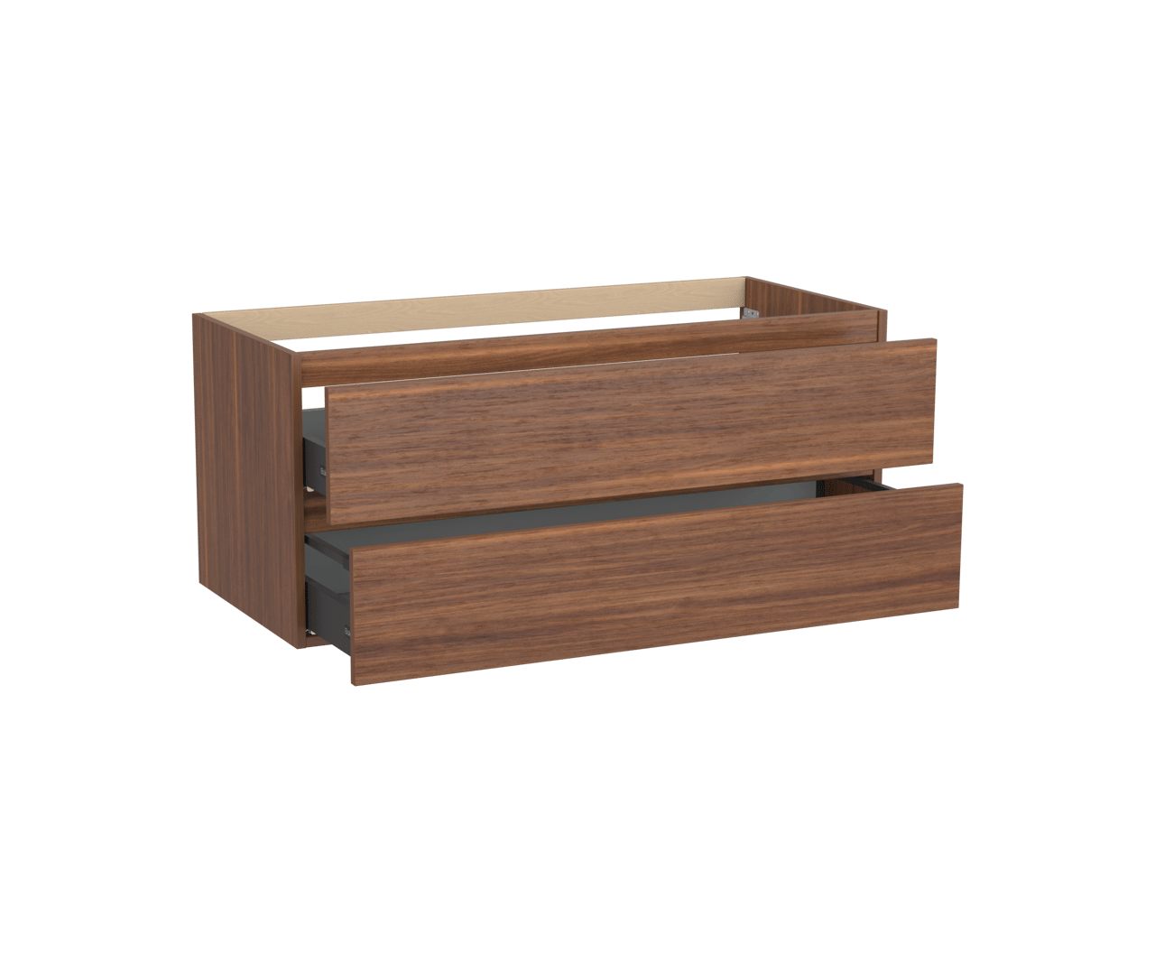 Balmani Lucida hängender Waschbeckenunterschrank: 120 x 55 cm, Amerikanischer Nussbaum, 2 Schubladen