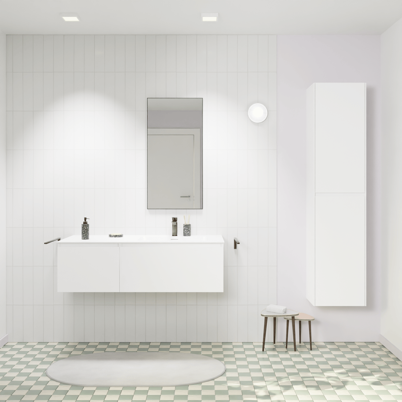 Storke Edge meuble salle de bains suspendu 120 x 52 cm blanc mat avec Mata plan vasque asymétrique à droite en solid surface blanc mat