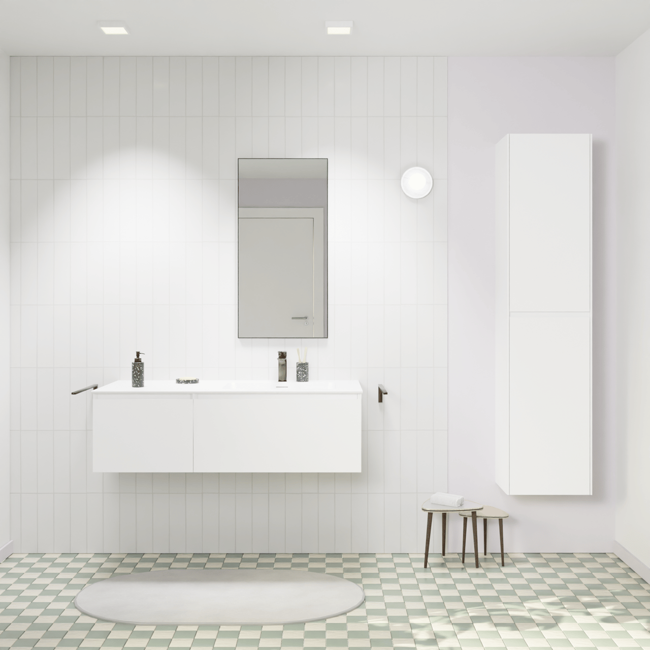 Storke Edge hängendes Möbelstück Set: 120 x 52 cm, Weiß matt, mit Mata Waschtisch rechts, Solid Surface Weiß matt